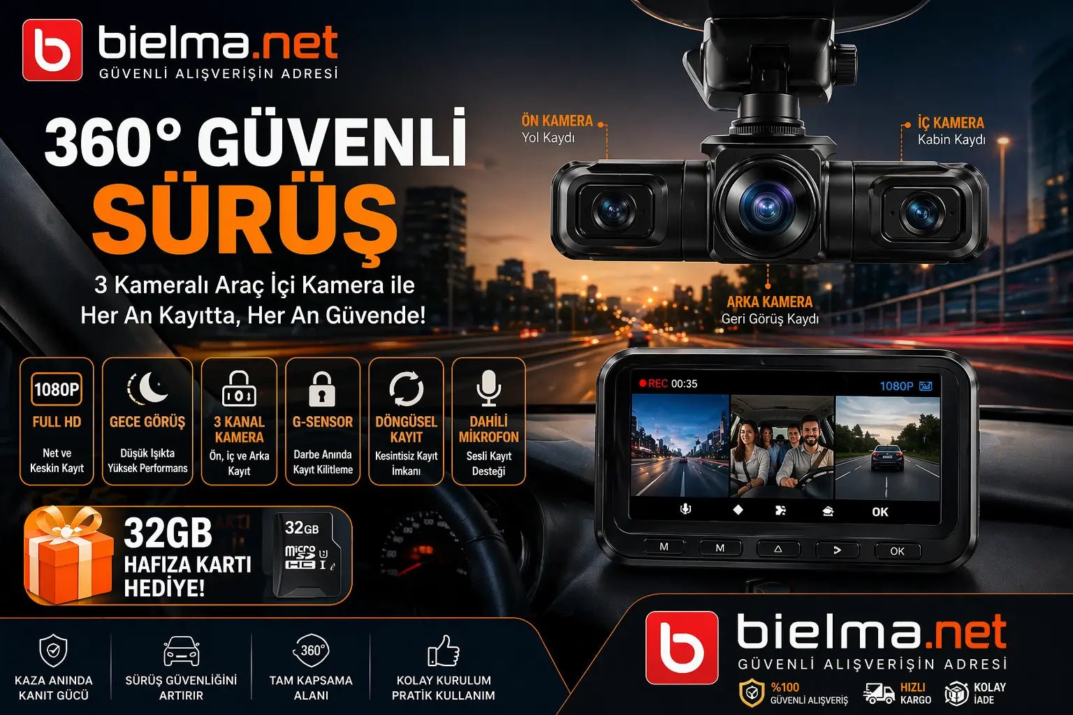 3 Kameralı Araç İçi Kamera ile 360° Güvenli Sürüş Rehberi - Bi Elma