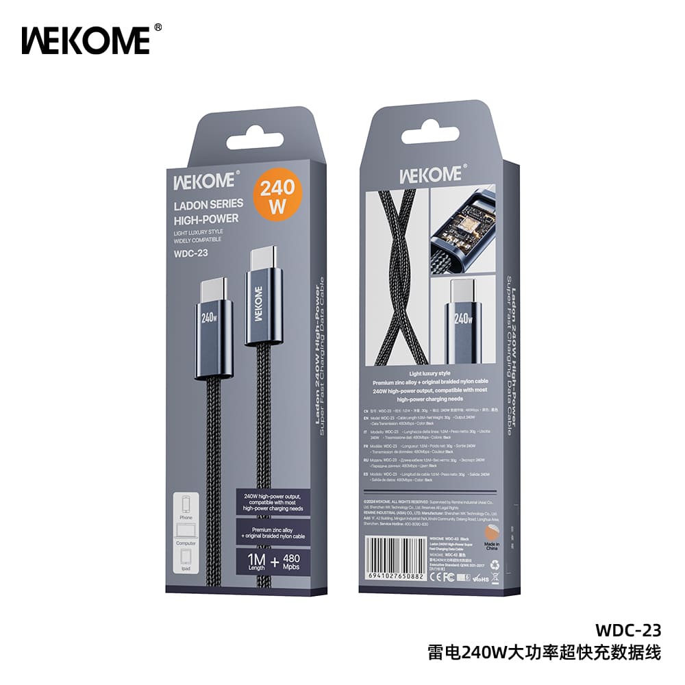 WEKOME 240W Type-C Şarj ve Veri Kablosu