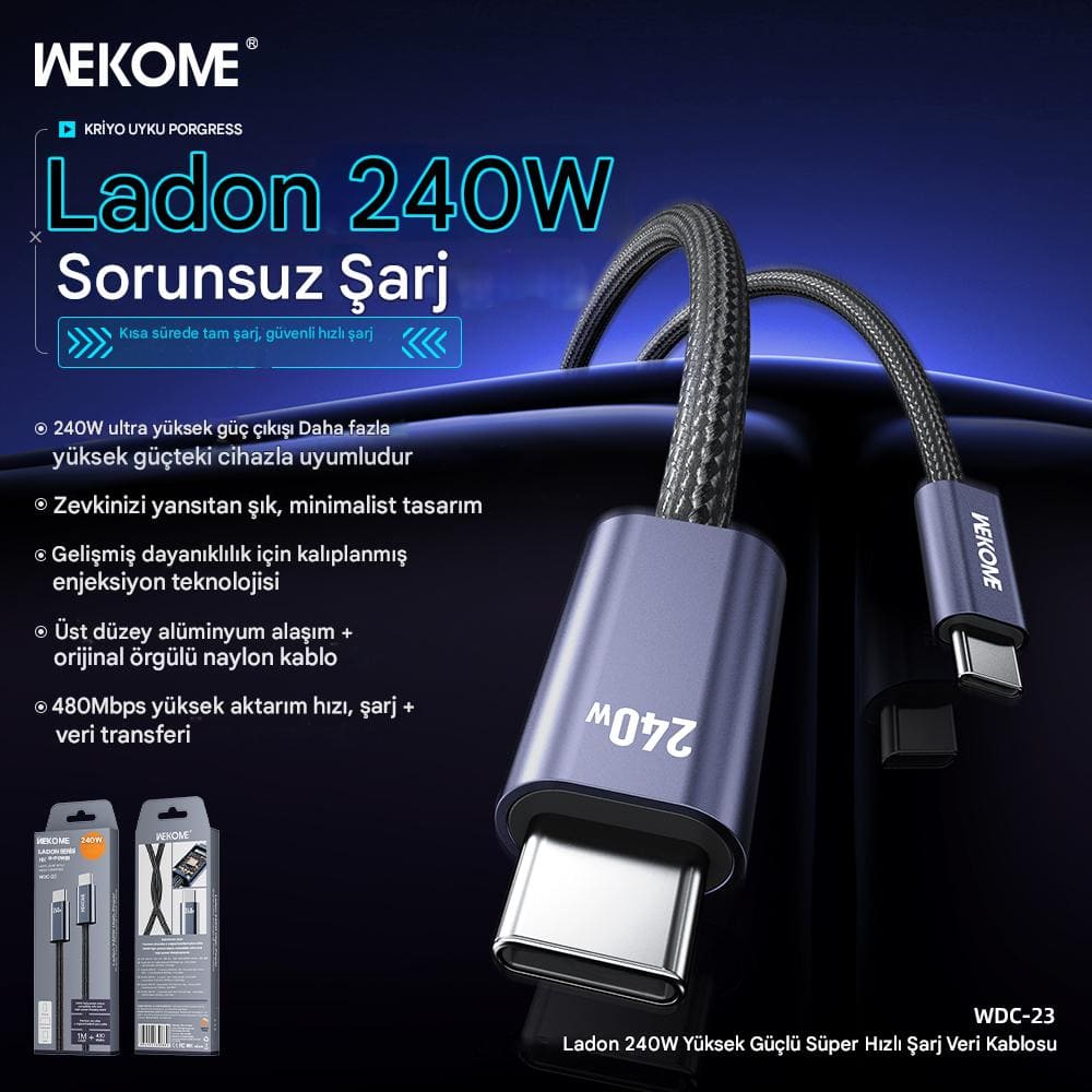 WEKOME 240W Type-C Şarj ve Veri Kablosu