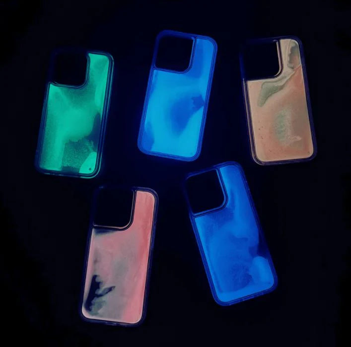 Parlayan iPhone Kılıf – Floresan Quicksand Sıvı Parlak Kum Kılıf