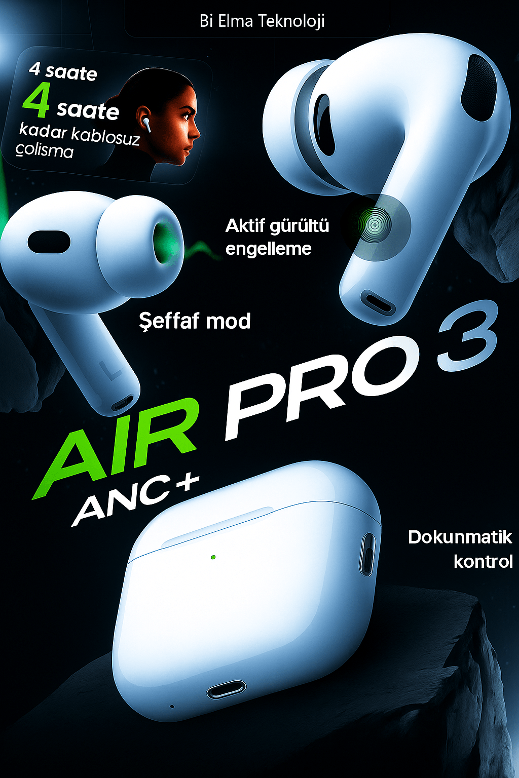 Pro 3 ANC Plus Bluetooth Kulaklık Gürültü Engelleme | Bi Elma