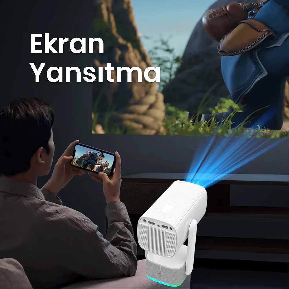 Powerbankli Taşınabilir Android 4K Projeksiyon Cihazı