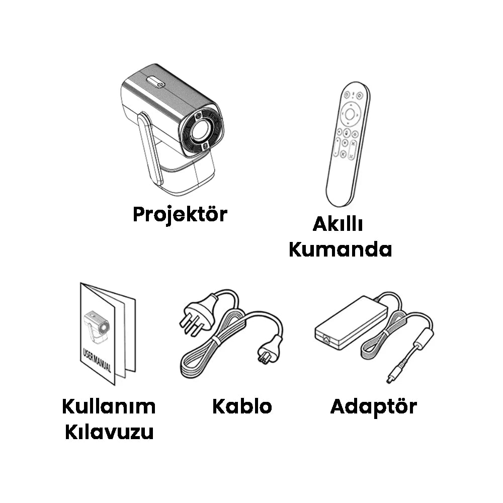 Powerbankli Taşınabilir Android 4K Projeksiyon Cihazı