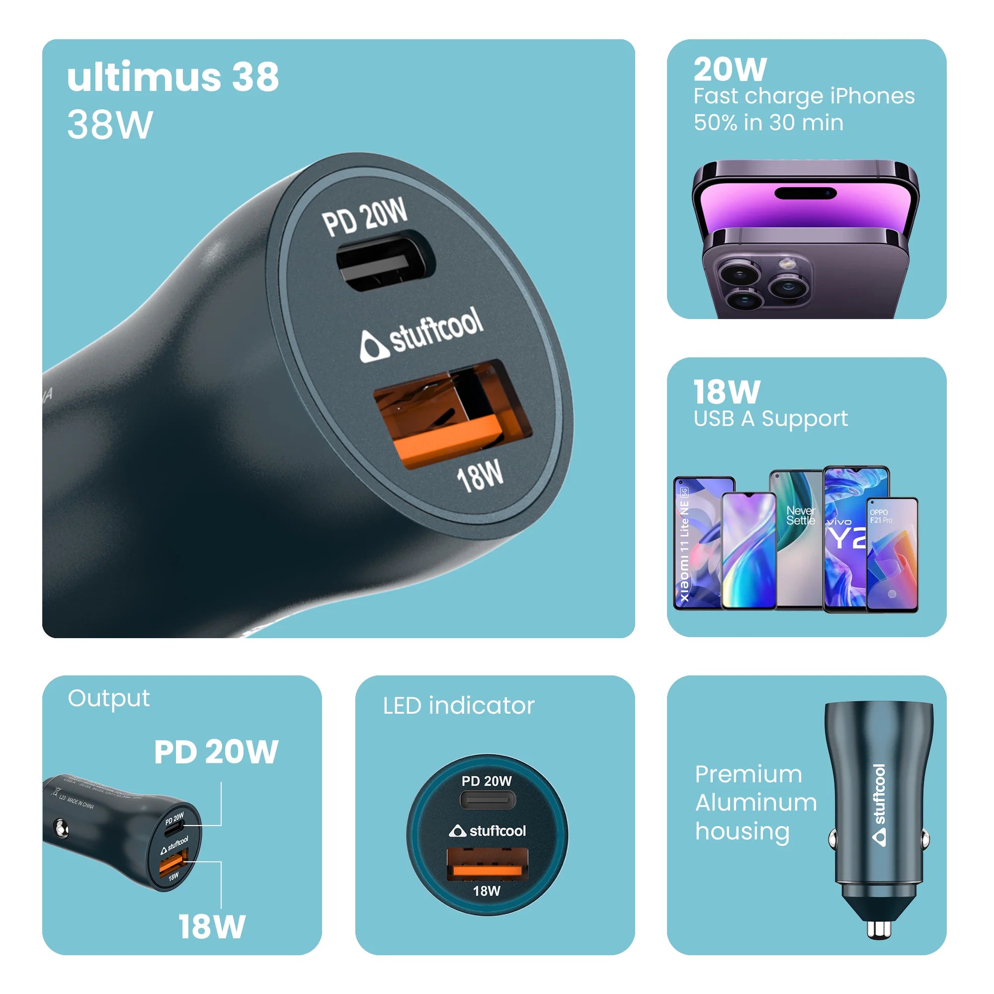 Bi Elma 38W Çift USB ve Type-C QC 3.0 Araç Şarj Cihazı