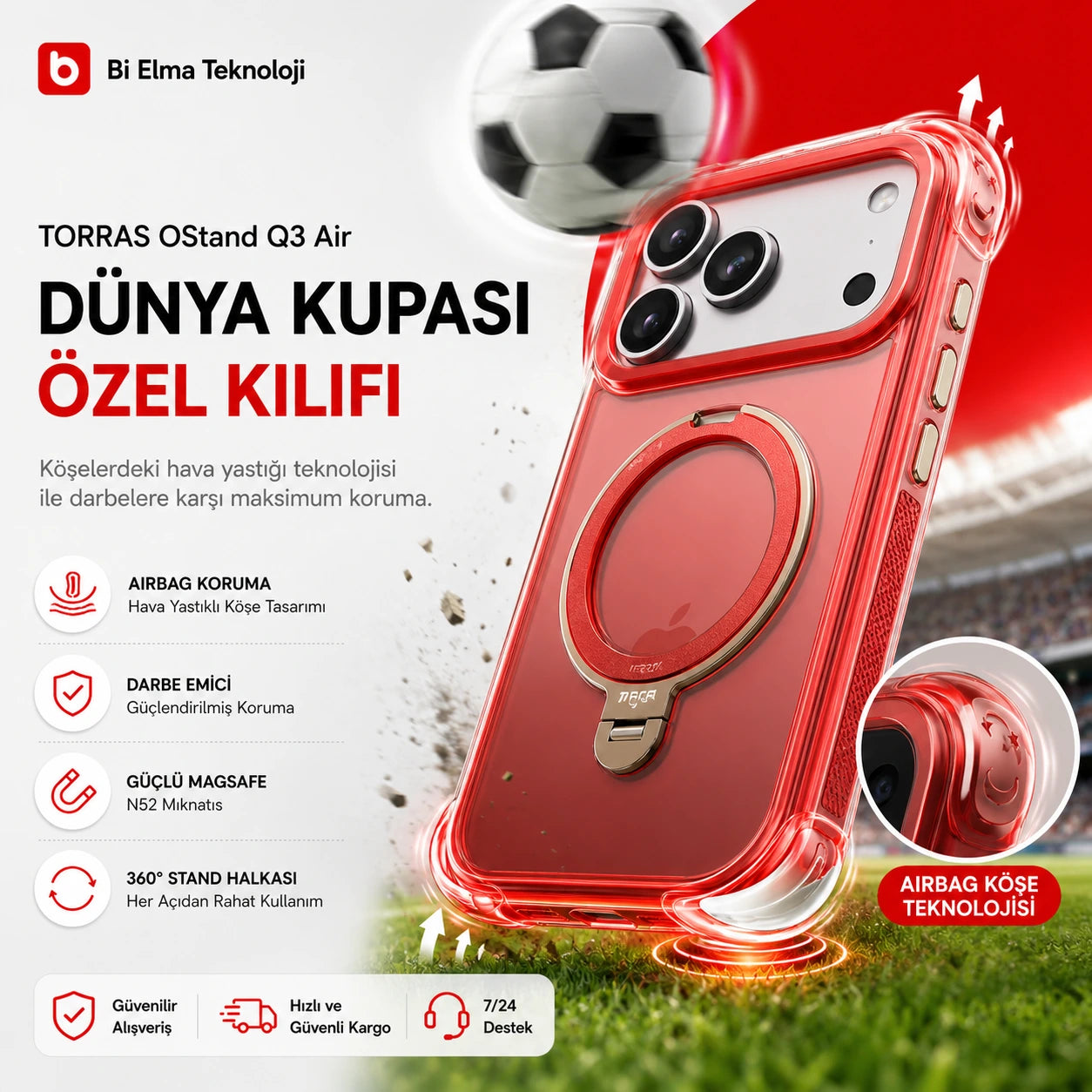 iPhone 17 Pro kılıfın köşe hava yastıkları ve 360° askeri sınıf darbe koruması