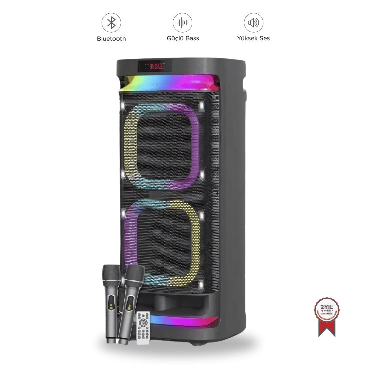 Powerbanklı Mikrofonlu Kumandalı RGB Ledli Taşınabilir Bluetooth Hoparlör