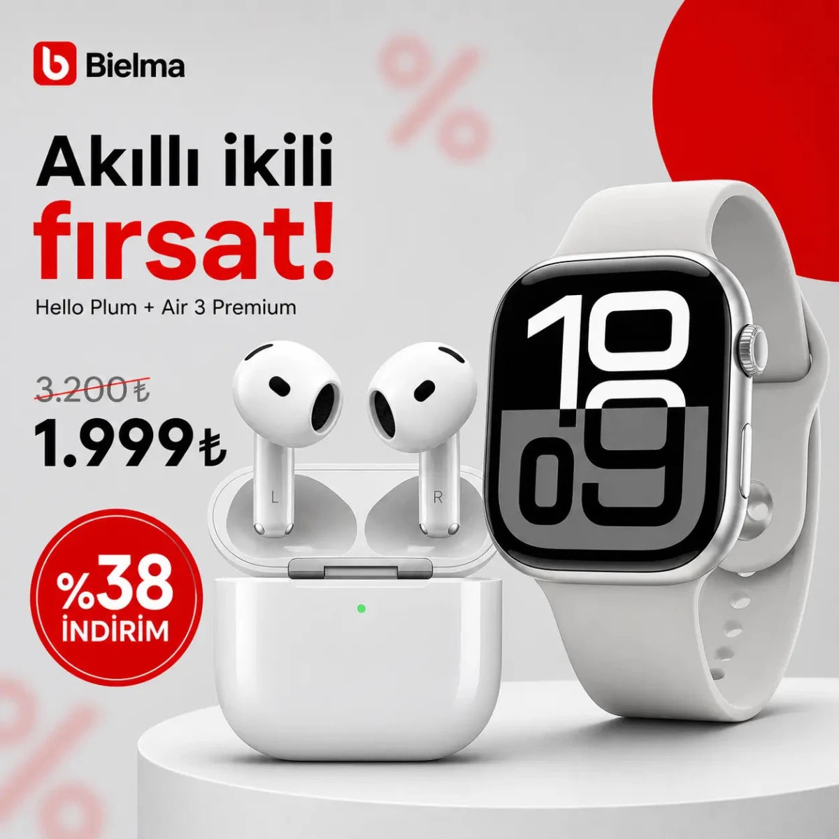 Hello Plum 46mm ve Air 3 premium - Süper İkili - Bi Elma