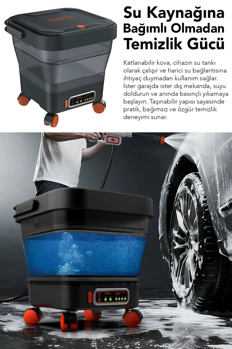 Kablosuz Şarjlı Araç Yıkama Seti | Katlanabilir Kova + Basınçlı Pompa - Bi Elma