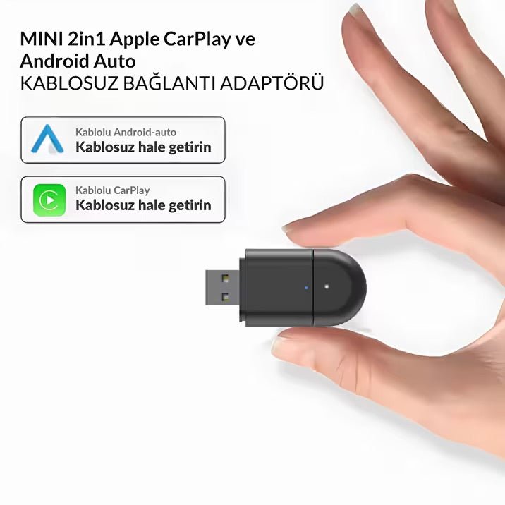 Kablosuz Araç CarPlay & Android Auto USB ve Type C Bluetooth Adaptör - Bi Elma