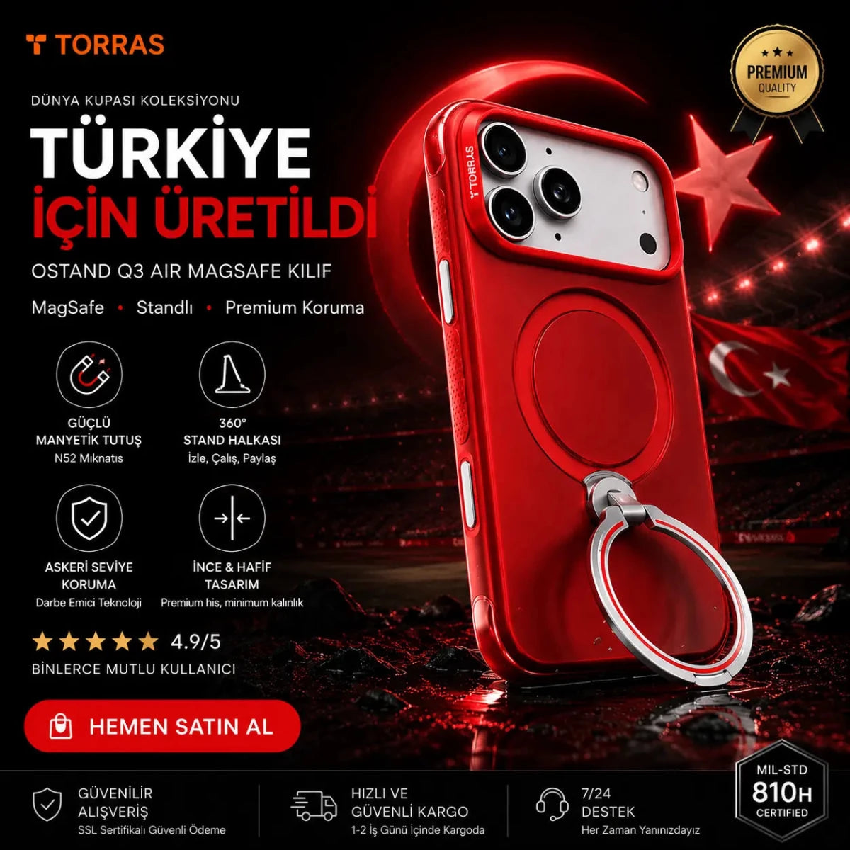 TORRAS iPhone 17 Pro Max OStand Q3 Air World Cup Türkiye MagSafe Standlı Kılıf - Bi Elma