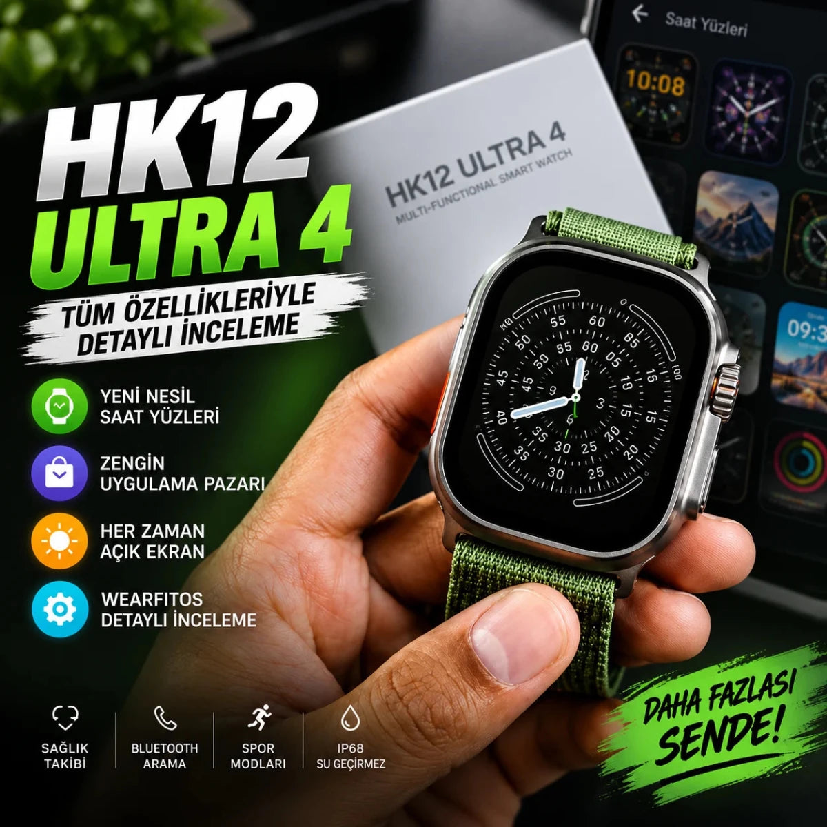 HK12 Ultra 4 49mm AMOLED AI Akıllı Saat – WhatsApp Cevaplama - Bi Elma