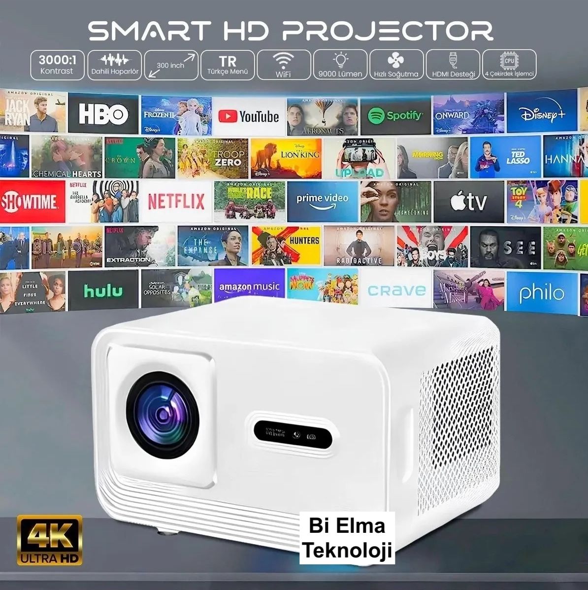 4K Ultra Akıllı Projeksiyon Cihazı Android TV Ev Sinema - Bi Elma
