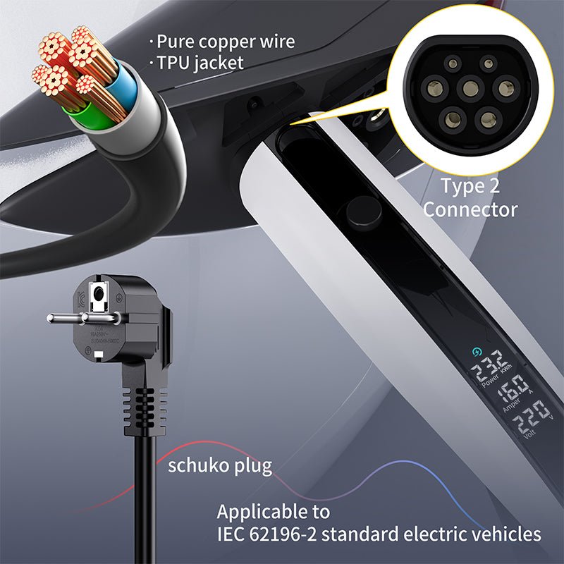 3.5KW Taşınabilir Led Elektrikli Araç Şarj Cihazı - Bi Elma