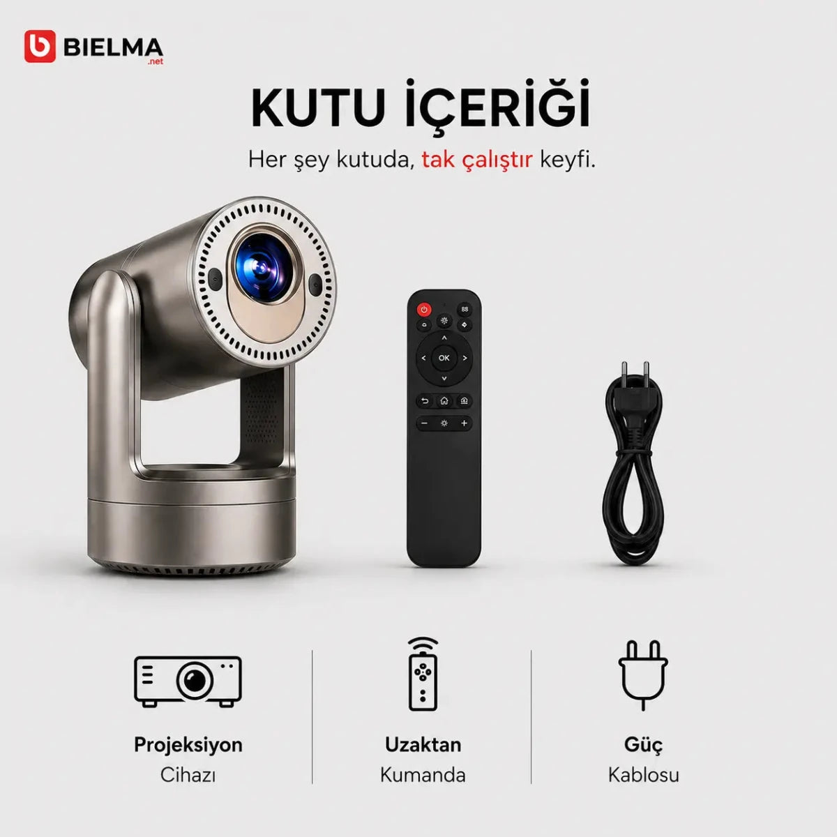 Dahili Bataryalı Premium Android Projeksiyon | Hoparlörlü, Otomatik Odaklı 4K Taşınabilir Sinema - Bi Elma