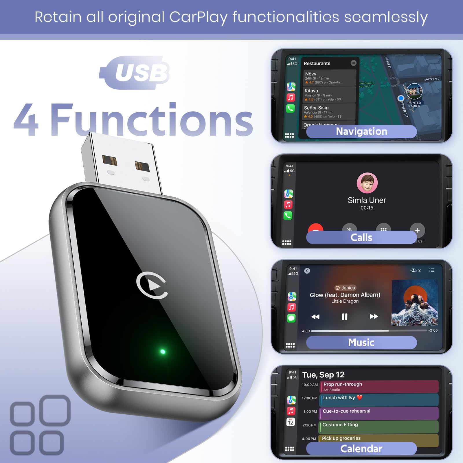 Kablosuz Araç CarPlay & Android Auto USB ve Type C Bluetooth Adaptör - Bi Elma