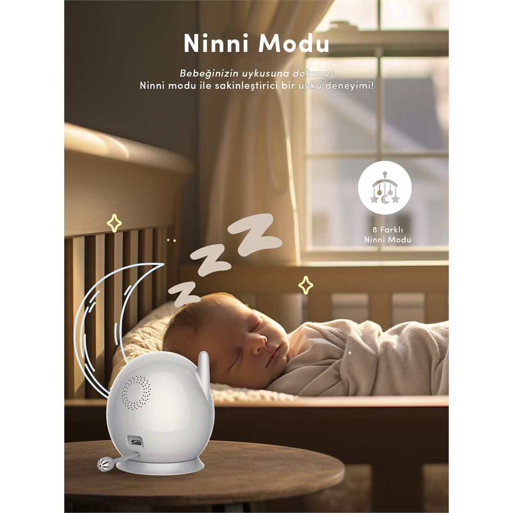 4.3'' Ekranlı Kablosuz Bebek Kamerası – Gece Görüşü, Çift Yönlü Ses, Sıcaklık Sensörü, 8 Ninni - Bi Elma