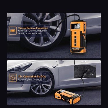 Araç Akü Takviye + Hava Pompası + Powerbank | 80000mAh 4 in 1 Çok Fonksiyonlu Cihaz - Bi Elma