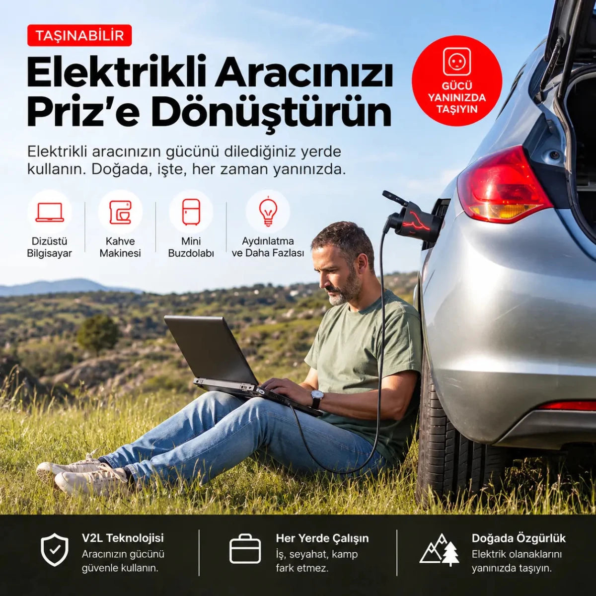 HelloTech V2L Type 2 Elektrikli Araç Güç Çıkış Adaptörü –Togg, Hyundai, Kia ve KGM - Bi Elma