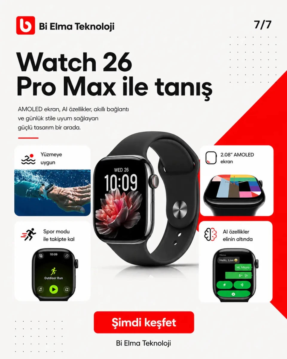 Watch 26 Pro Max Akıllı Saat - AMOLED, IP68 Suya Dayanıklı - Bi Elma