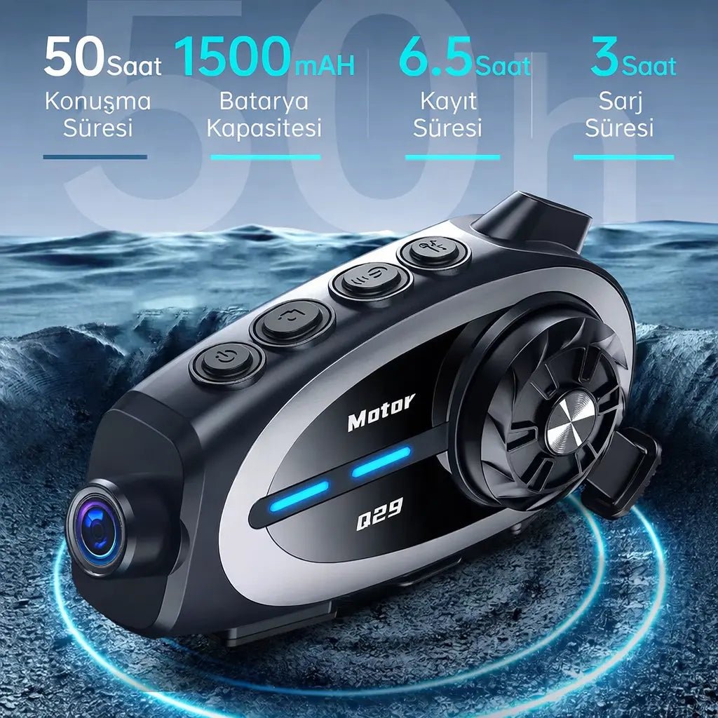 Q29 Kameralı Motosiklet Bluetooth Intercom - Bi Elma