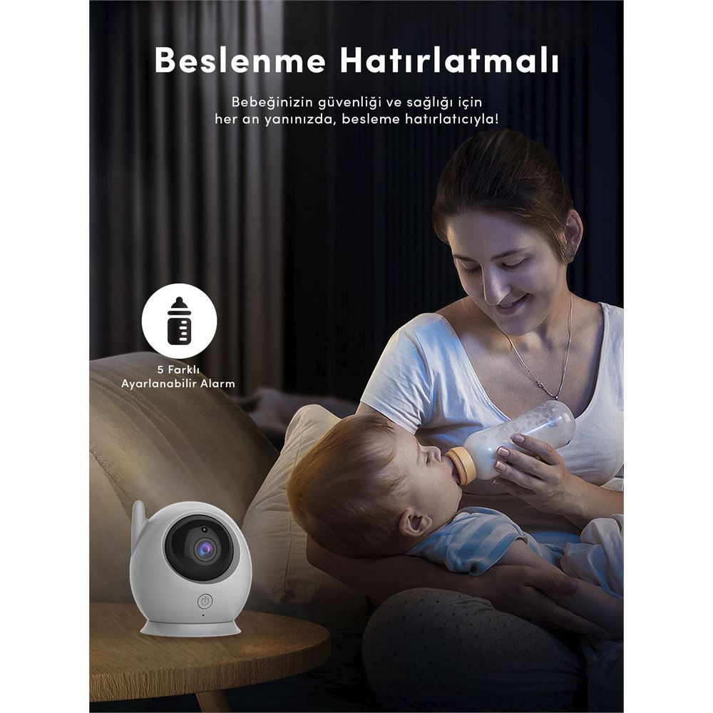 4.3'' Ekranlı Kablosuz Bebek Kamerası – Gece Görüşü, Çift Yönlü Ses, Sıcaklık Sensörü, 8 Ninni - Bi Elma