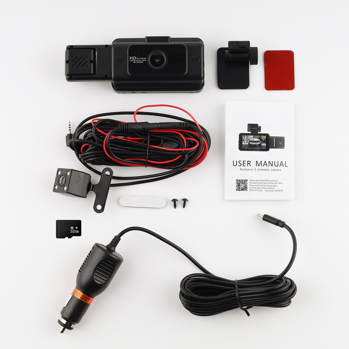 3 Kameralı Araç İçi Kamera 1080P Wifi - Bi Elma