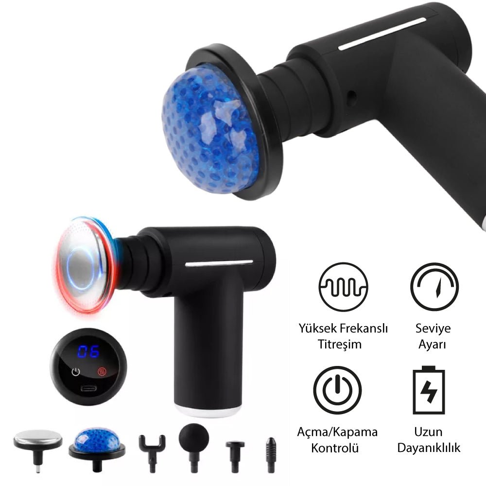 Isı & Soğuk Kompresli Masaj Aleti, 6 Başlık, Titreşim & LED Ekran - Bi Elma