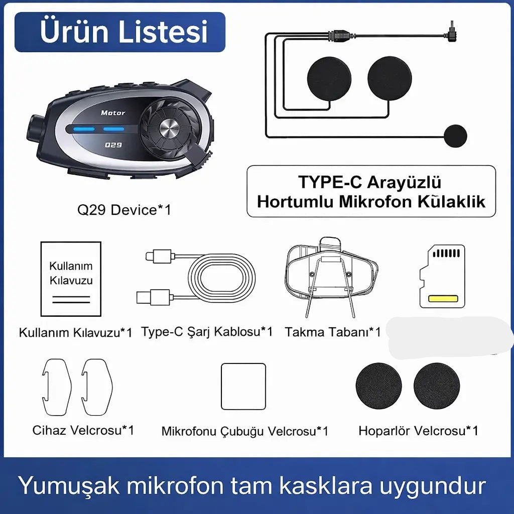 Q29 Kameralı Motosiklet Bluetooth Intercom - Bi Elma