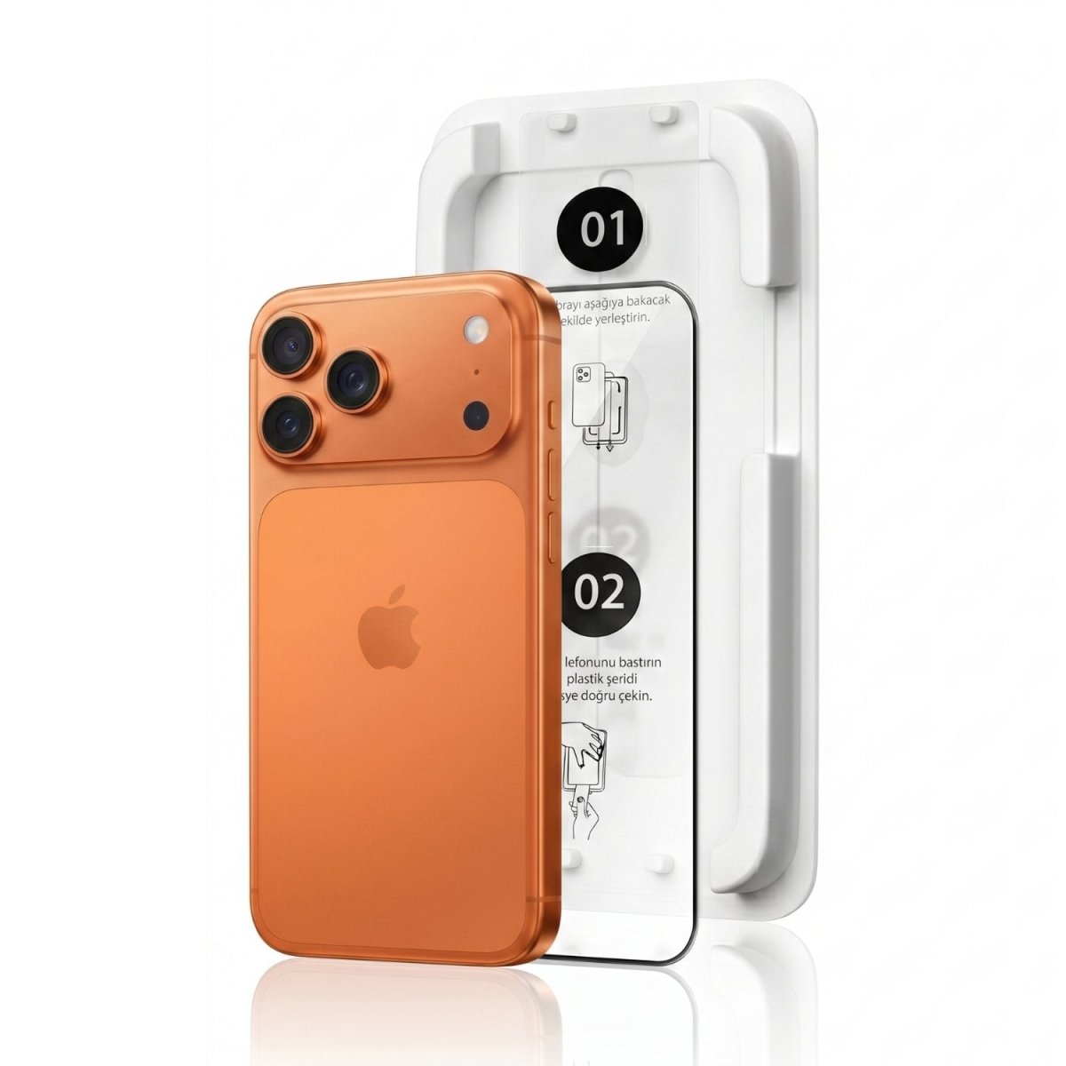 iPhone Ekran Koruyucu Anti-Static Kurulum Aparatlı 9h Cam - Bi Elma
