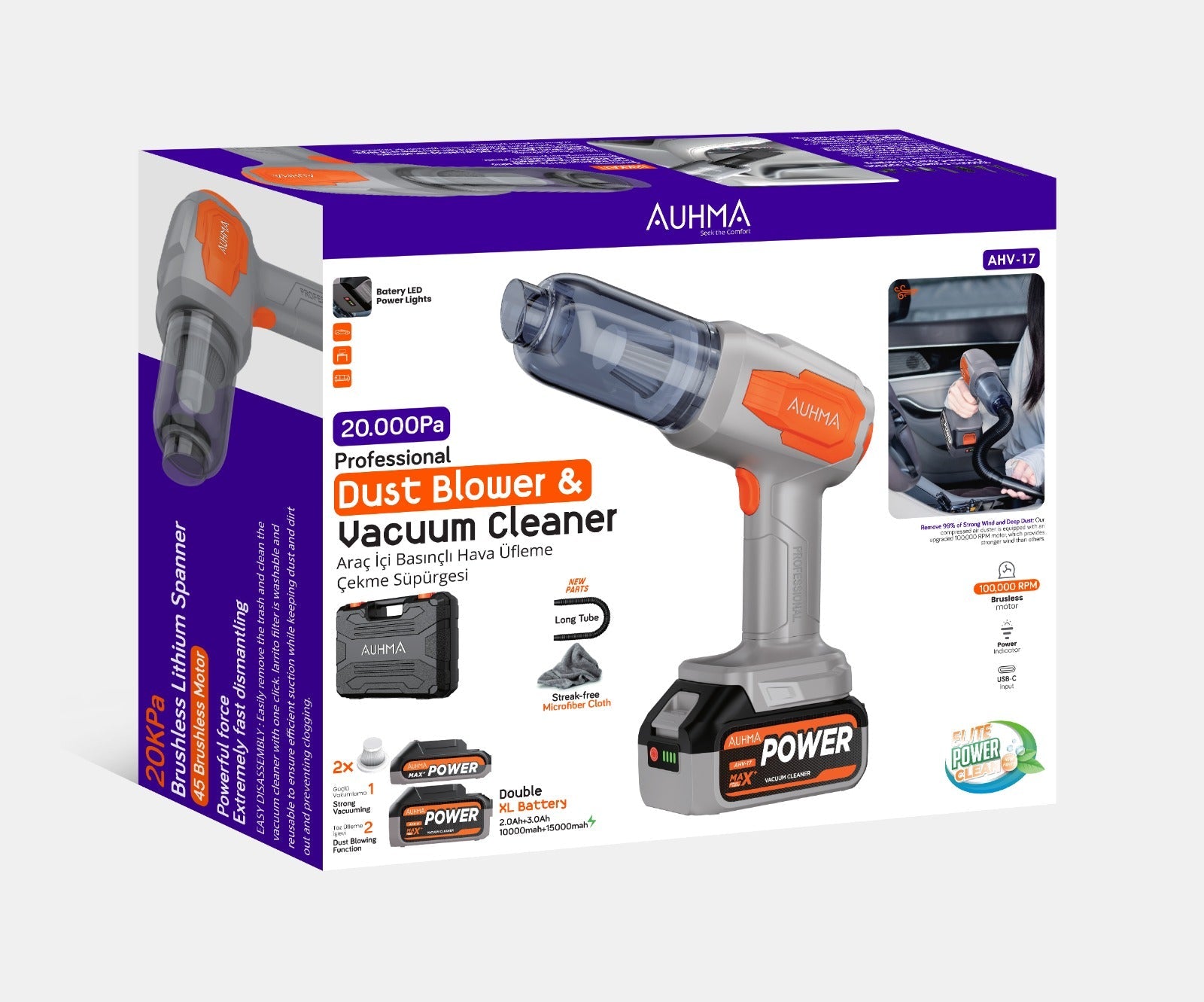 Kablosuz Şarjlı Araç İçi Süpürge (120W | 20kPa | 7500mAh | 8 Parça Aksesuar Seti) - Bi Elma