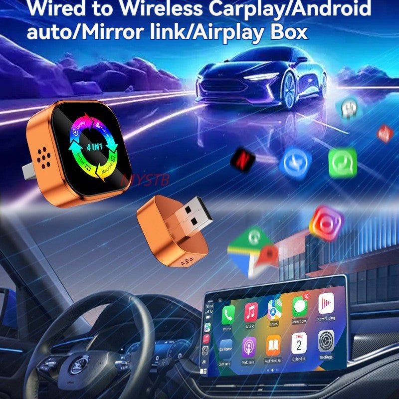 4in1 CarPlay & Android Auto Wireless Adaptör Ekran Yansıtma - Bi Elma