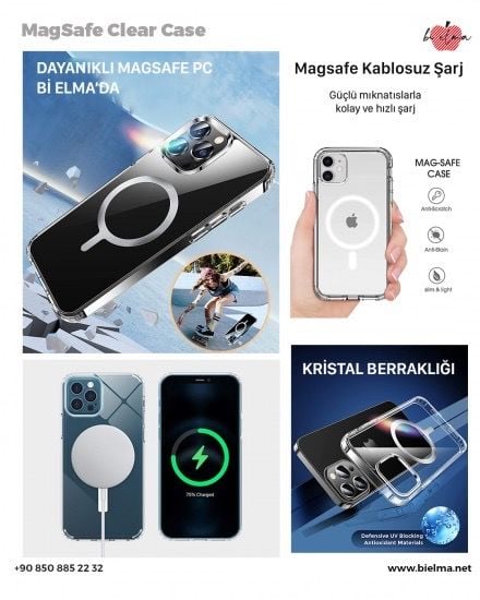 iPhone Uyumlu Magsafe Kristal Slim Kılıf - Bi Elma