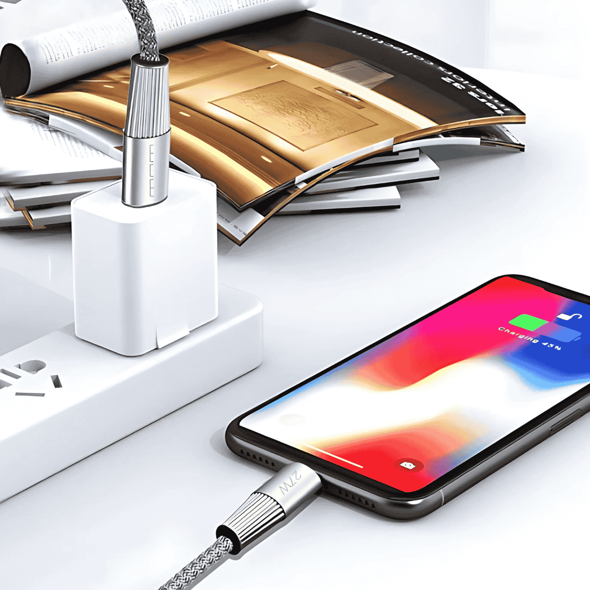 WUW 27W Type-C'den Lightning'e Örgü Şarj ve Data Kablosu