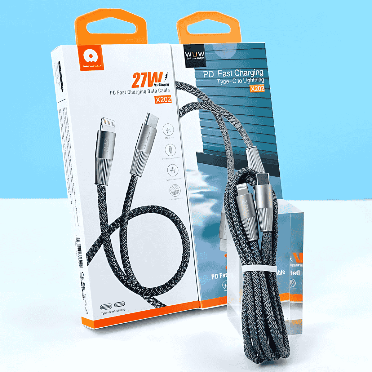 WUW 27W Type-C'den Lightning'e Örgü Şarj ve Data Kablosu