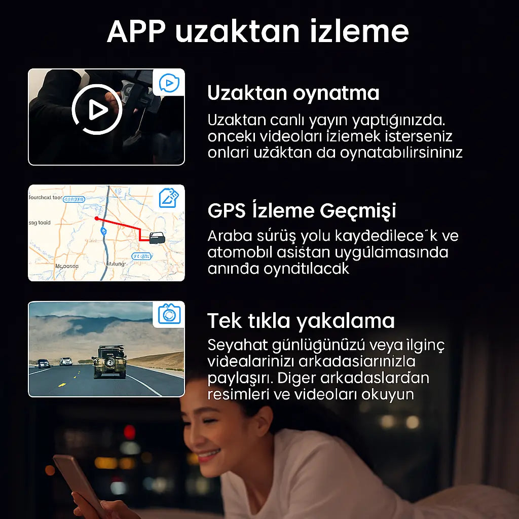 2K QHD GPS’li 4G Wi‑Fi Araç Kamerası – Ön+Arka