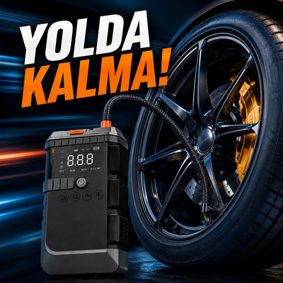 4'ü 1 Arada Premium Taşınabilir Akü Takviye Cihazı & Hava Kompresörü – 12000mAh 1200A, 150PSI, Powerbank, LED