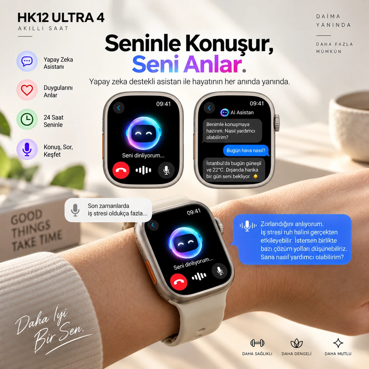 HK12 Ultra 4 49mm AMOLED AI Akıllı Saat – WhatsApp Cevaplama