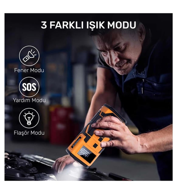 Araç Akü Takviye + Hava Pompası + Powerbank | 80000mAh 4 in 1 Çok Fonksiyonlu Cihaz