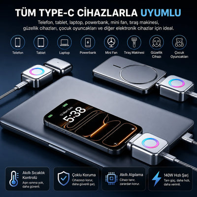 AI Akıllı Şarj Kesici Adaptör 140W — Dolunca Otomatik Kapanır