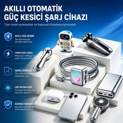 AI Akıllı Şarj Kesici Adaptör 140W — Dolunca Otomatik Kapanır