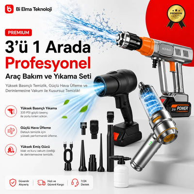 Premium 3’ü 1 Arada Profesyonel Araç Bakım ve Yıkama Seti