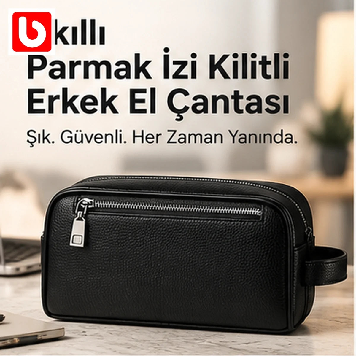 Akıllı parmak izi kilitli erkek el çantası genel görünüm - Bi Elma