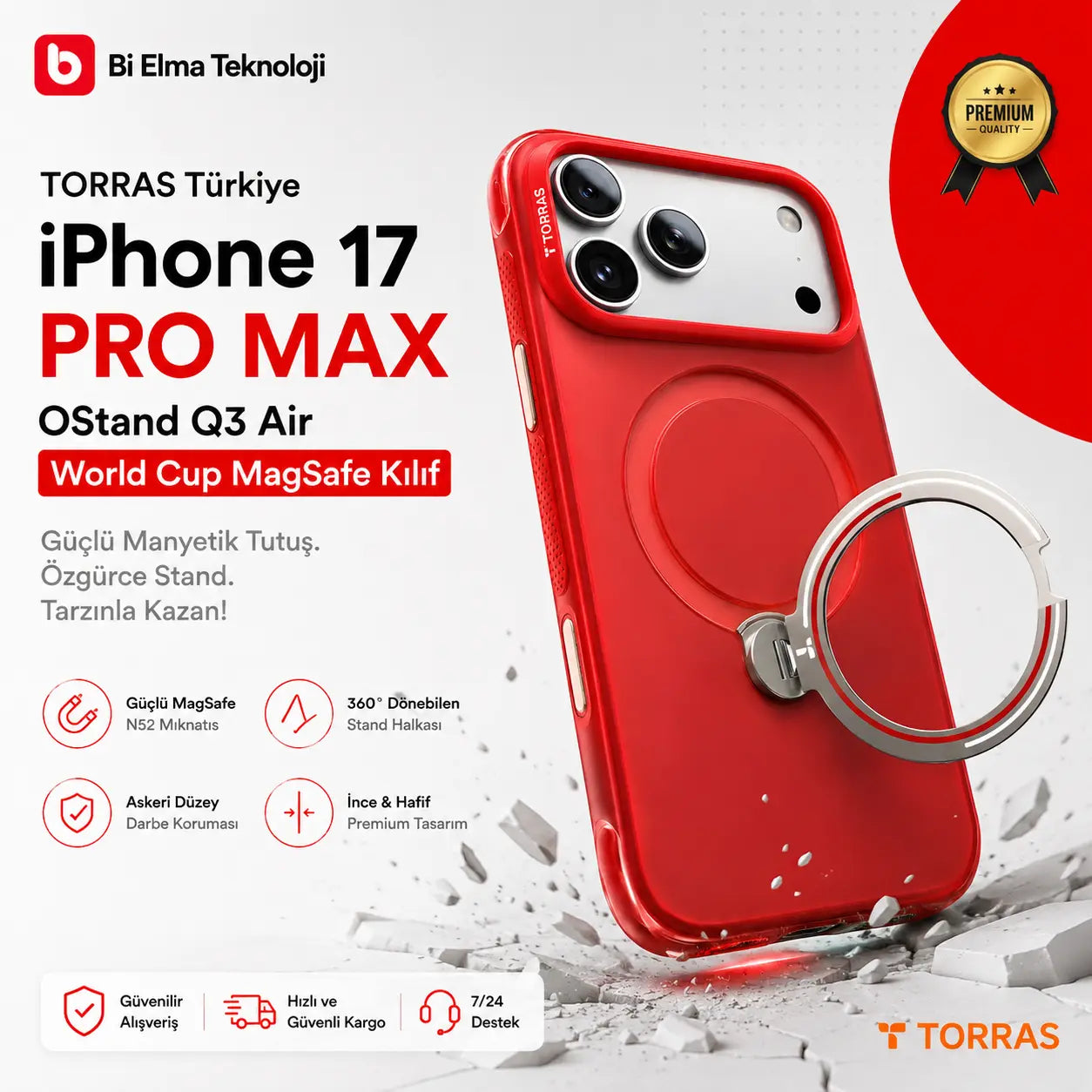 TORRAS OStand Q3 Air kılıfın arkasındaki gizli alüminyum stand açık konumda