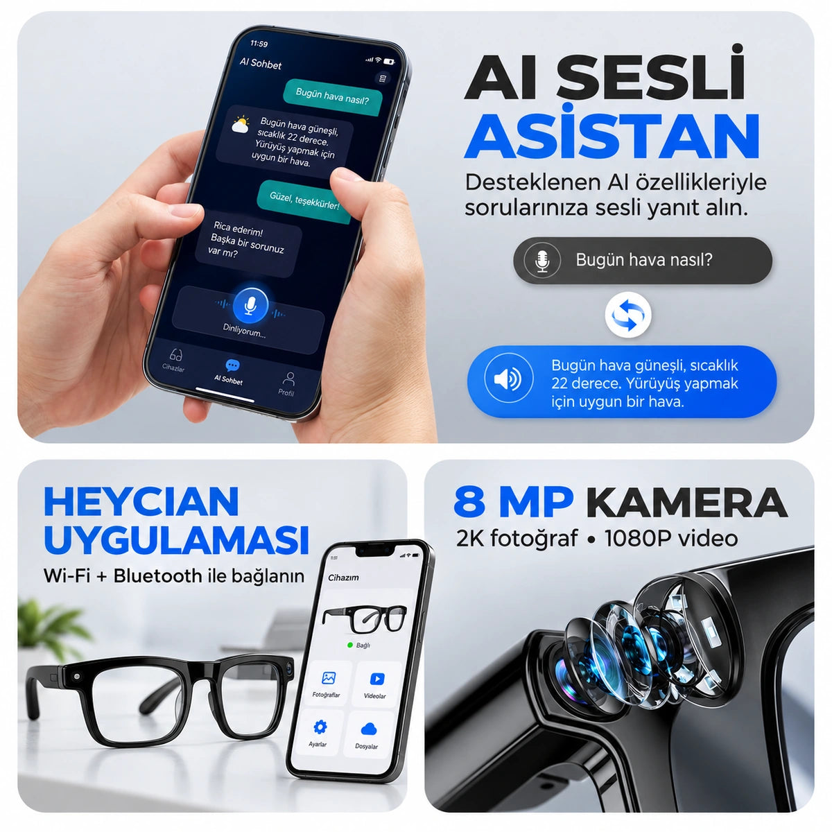 HelloTech CY01 HeyCyan uygulaması AI sesli asistan ve kamera