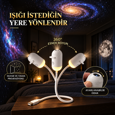 360 derece esnek boyunlu ve ayarlanabilir odaklı galaksi projektörü