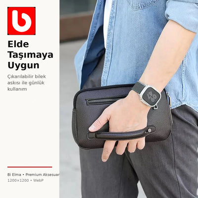 Bilek askılı parmak izi kilitli erkek el çantası - Bi Elma