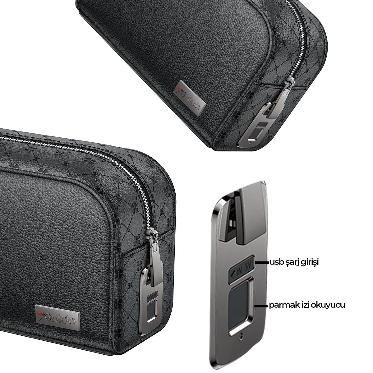 Yesido WB57 Parmak İzi Kilitli Deri Çok Amaçlı Güvenlik Çantası - Bi Elma