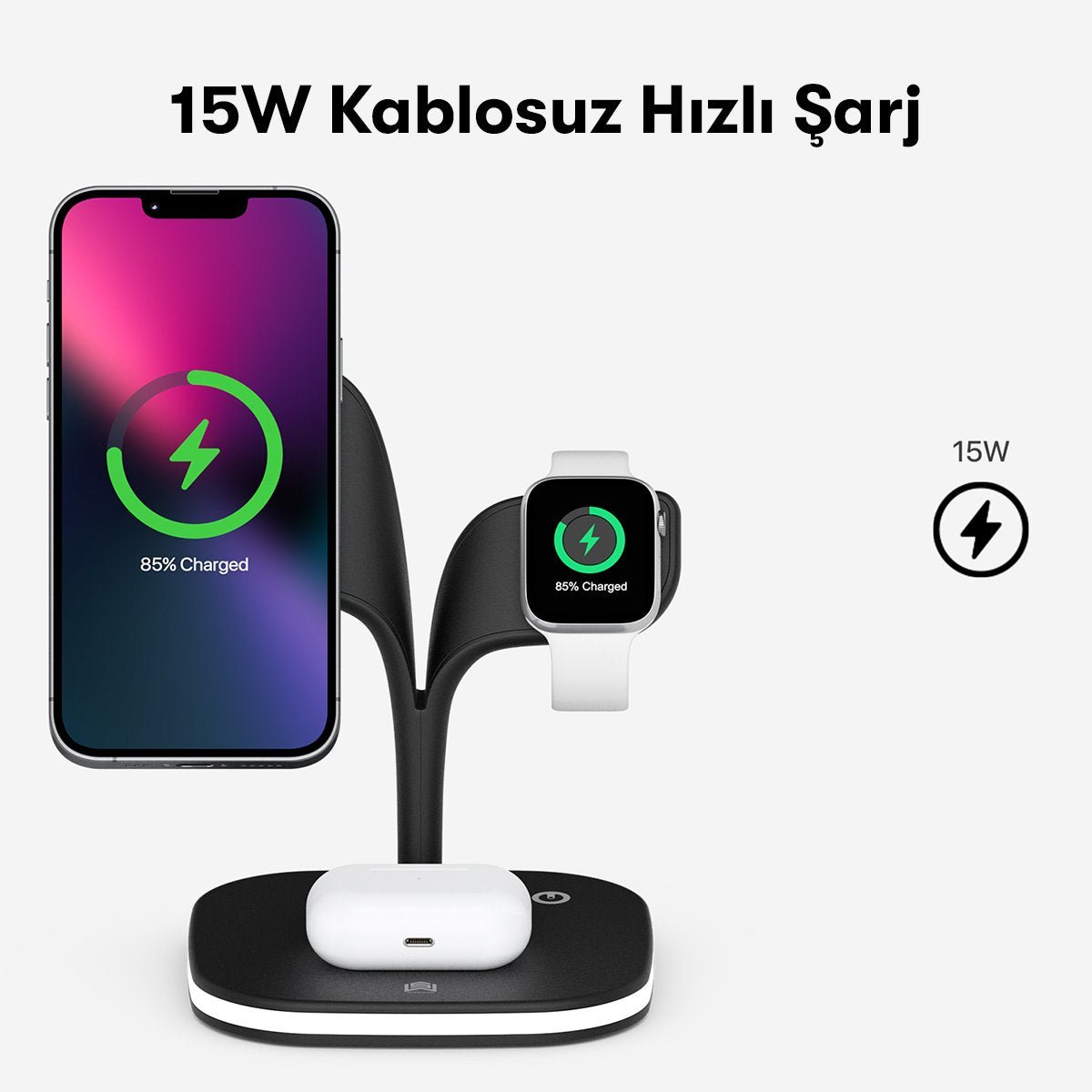 Kablosuz Şarj Masaüstü 3 in 1 Set - Bi Elma
