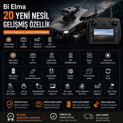 W9 Max Drone – Çift Batarya, Çift Kamera, GPS Takip, Fırçasız Motor, Engel Algılama, Ekranlı Kumanda - Bi Elma