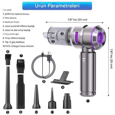 Araç Süpürgesi Şarjlı 16000PA - Bi Elma